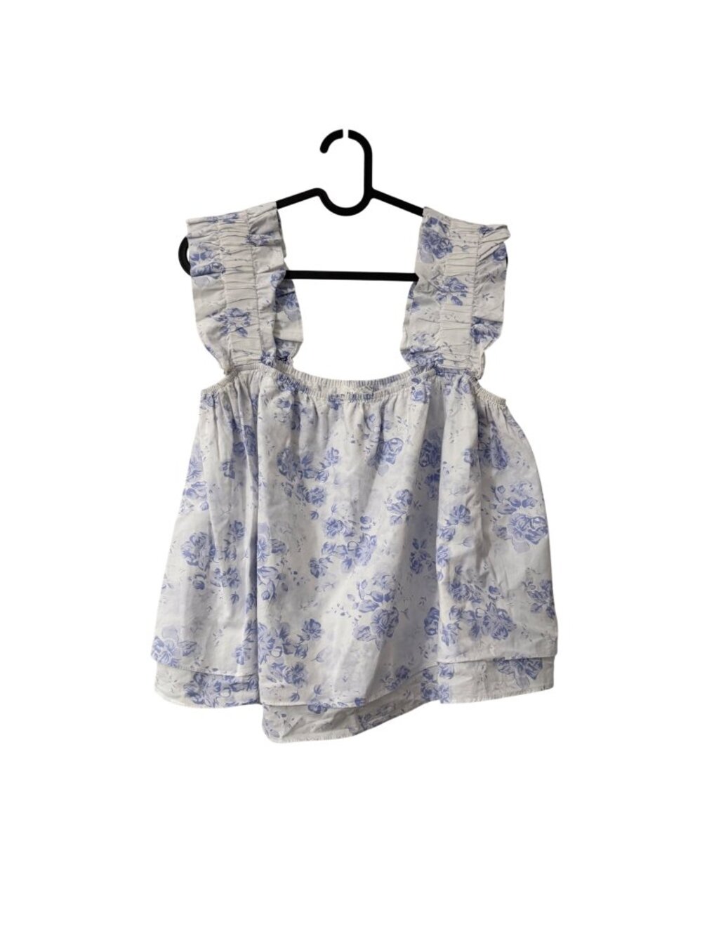 Hyacinth House Blue French Country Floral Ruffle Strap Tank Top Womens Small
